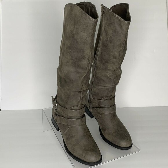 Whitemt. ERICA Women’s Low Heel Mid-Calf Riding Boots Old Olive Green - Picture 8 of 12